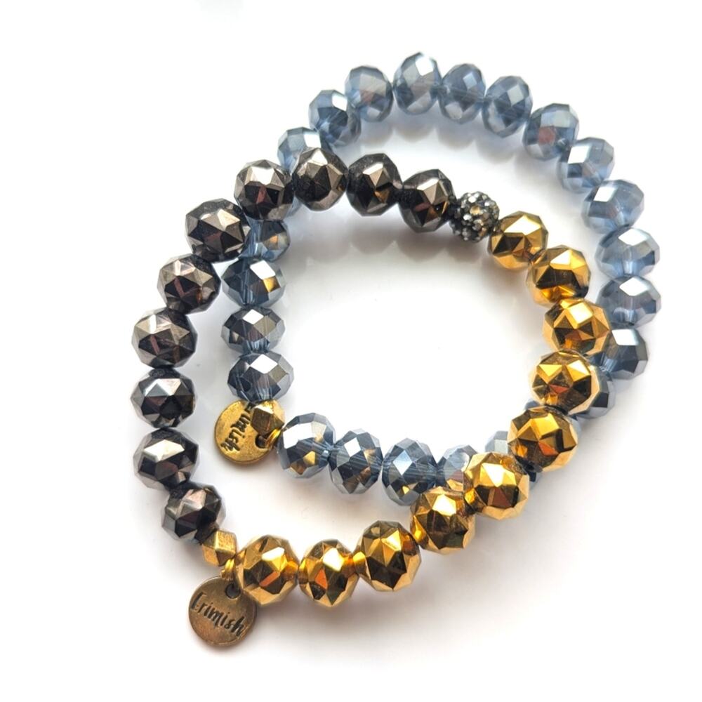Erimish Trendy Faceted Glass Sparkly Stackable Layering Beaded Stretch Bracelets